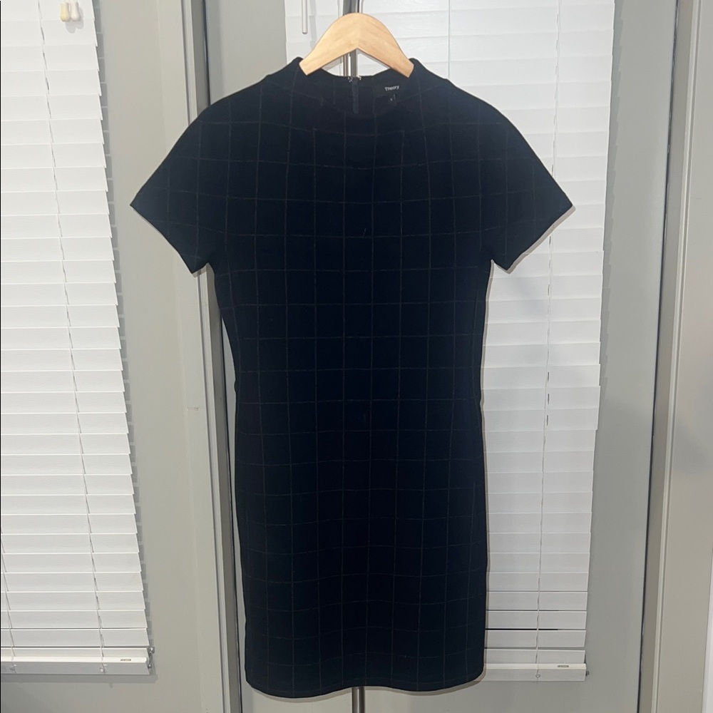 Theory Navy and Grey Grid Pattern Dress Size Small
